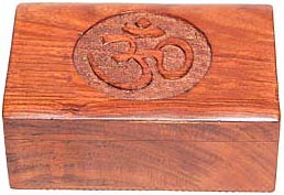 Wood Box: Om Symbol carved, 4x6 inch #RV