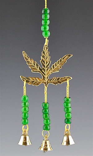 Hemp Marijuana Leaf With Brass Bells #CLB43 #OI